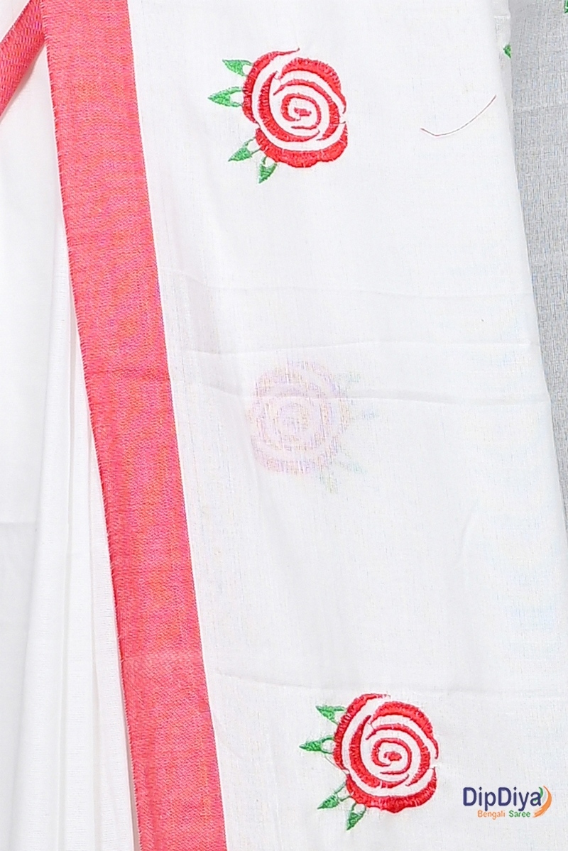 White Pure Cotton Parag Embroidery Handloom saree (210)